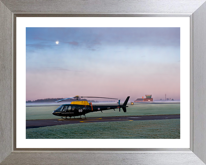 RAF Squirrel training Helicopter at sunrise Photo Print - Royal Air Force Aircraft Hampshire Prints 10 x 8 Silver Frame Yes