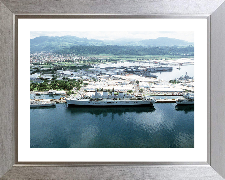 HMS Ark Royal (R07) Photo Print - Subic Bay 1988 - Royal Navy Invincible Class Aircraft Carrier Hampshire Prints 10 x 8 Silver Frame Yes