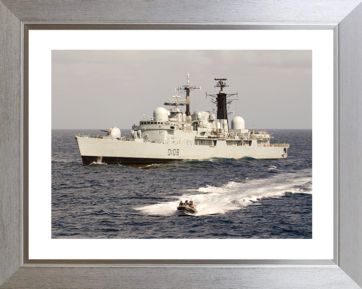 HMS Cardiff (D108) Royal Navy Type 42 Destroyer With RIB Photo Print Wall Art Decor Posters, Prints, & Visual Artwork Hampshire Prints 10 x 8 Silver Frame Yes