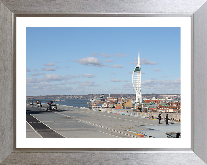 HMS Prince of Wales (R09) Photo Print - Spinnaker Tower - Royal Navy Queen Elizabeth Class Aircraft Carrier Hampshire Prints 10 x 8 Silver Frame Yes