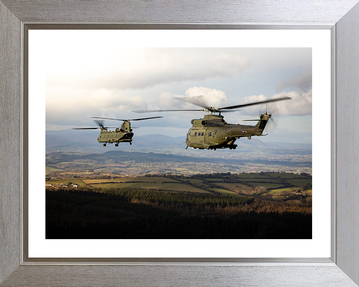 RAF Chinook and Puma HC Mk2 Helicopters Photo Print - Royal Air Force Aircraft Hampshire Prints 10 x 8 Silver Frame Yes