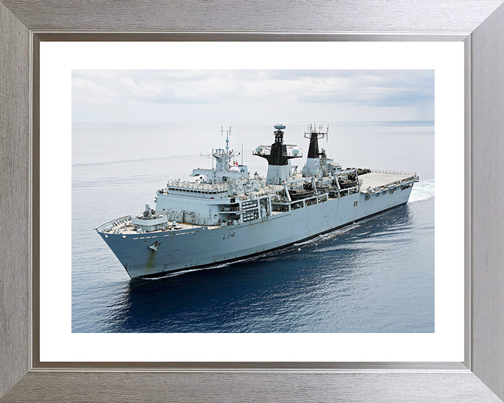 HMS Albion (L14) Royal Navy Albion Class Amphibious Ship High Starboard Bow View at Sea Photo Print Wall Art Decor Posters, Prints, & Visual Artwork Hampshire Prints 10 x 8 Silver Frame Yes