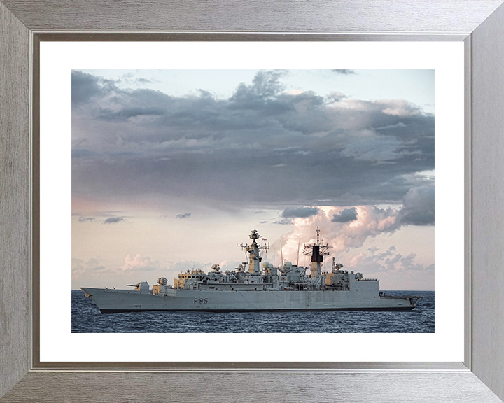 HMS Cumberland (F85) Royal Navy Type 22 Frigate At sunset Photo Print Wall Art Decor Posters, Prints, & Visual Artwork Hampshire Prints 10 x 8 Silver Frame Yes