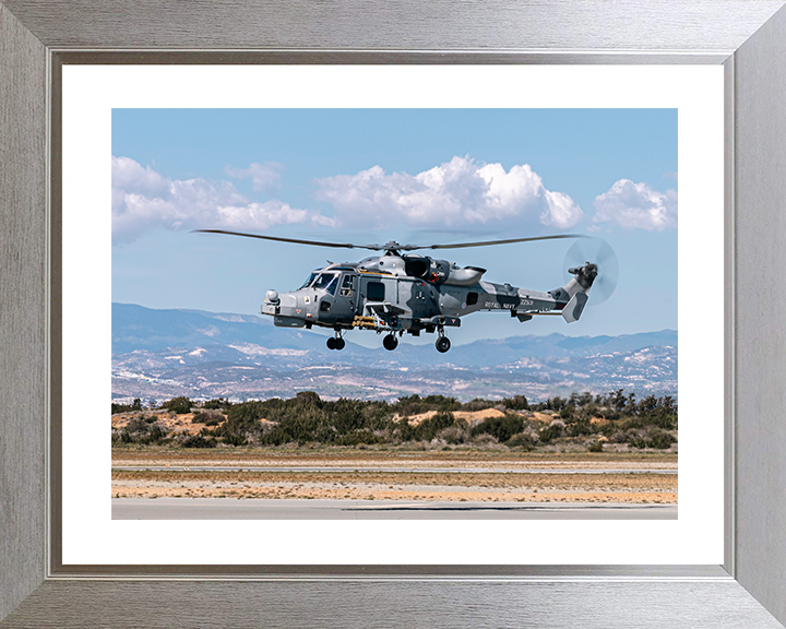 Royal Navy Wildcat helicopter at RAF Akrotiri Photo Print Wall Art Naval Aircraft Decor Posters, Prints, & Visual Artwork Hampshire Prints 10 x 8 Silver Frame Yes