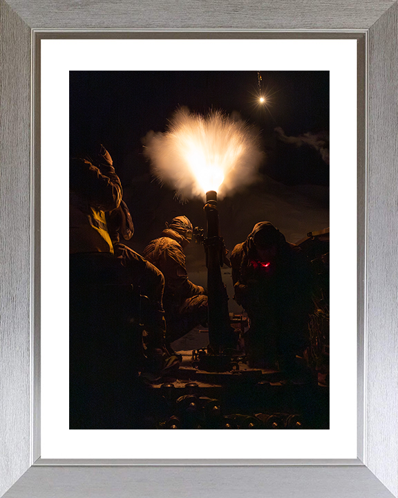 Royal Marine Commando Mortar Team Night Firing Photo Print 45 Commando Marines Wall Art Military Decor UK Posters, Prints, & Visual Artwork Hampshire Prints 10 x 8 Silver Frame Yes