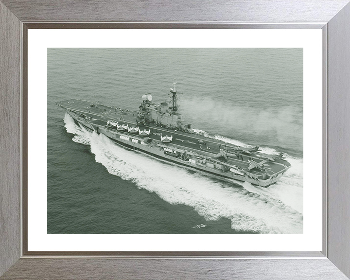 HMS Hermes (R12) Photo Print - Starboard View at Sea - Royal Navy Centaur Class Aircraft Carrier Hampshire Prints 10 x 8 Silver Frame Yes