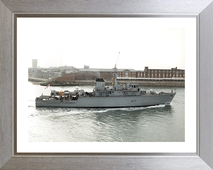 HMS Brecon (M29) Photo Print - Entering Portsmouth 1996 - Royal Navy Hunt Class Mine Warfare Vessel