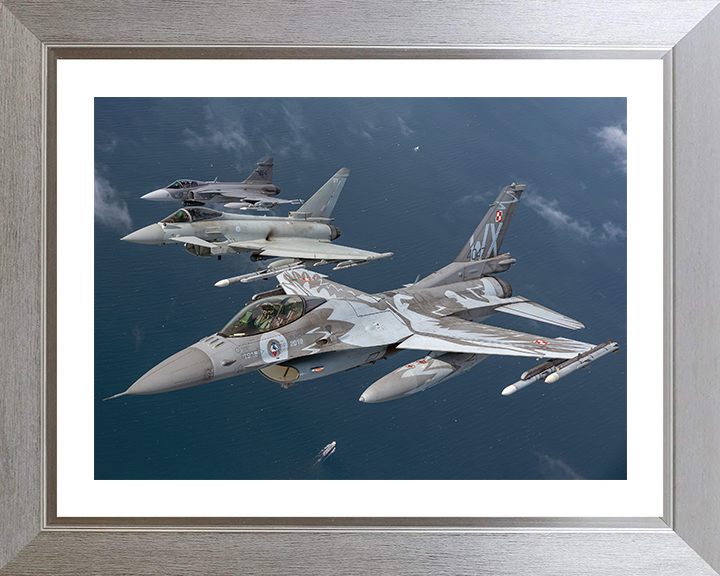 RAF Typhoon an F-16 and Gripen Jets Photo Print - Royal Air Force Aircraft Hampshire Prints 10 x 8 Silver Frame Yes
