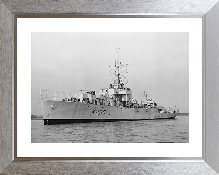 HMS Ballinderry (K255) Photo Print - At Anchor 1943 - Royal Navy River Class Frigate Hampshire Prints 10 x 8 Silver Frame Yes