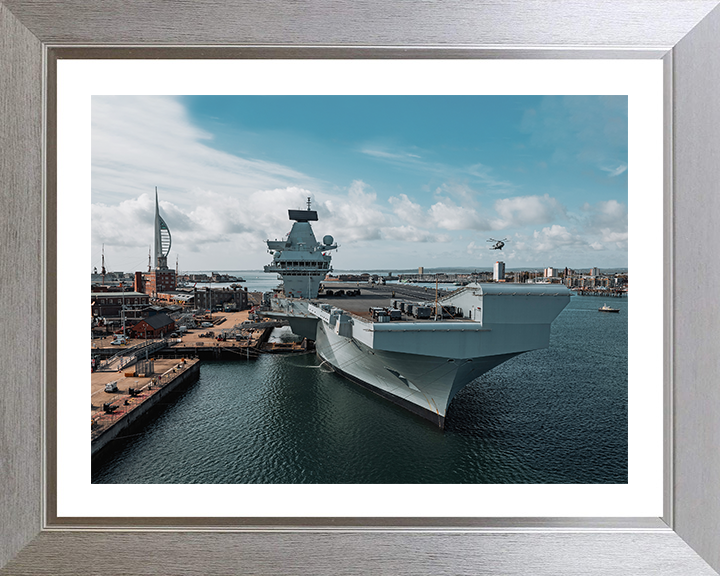 HMS Prince of Wales (R09) Photo Print - HMNB Portsmouth - Royal Navy Queen Elizabeth Class Aircraft Carrier Hampshire Prints 10 x 8 Silver Frame Yes