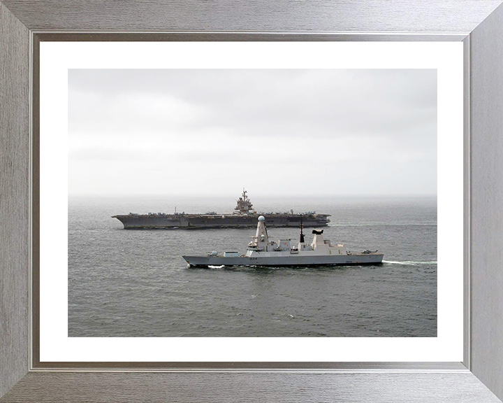 HMS Diamond (D34) Photo Print - With USS Enterprise - Royal Navy Type 45 Destroyer Hampshire Prints 10 x 8 Silver Frame Yes