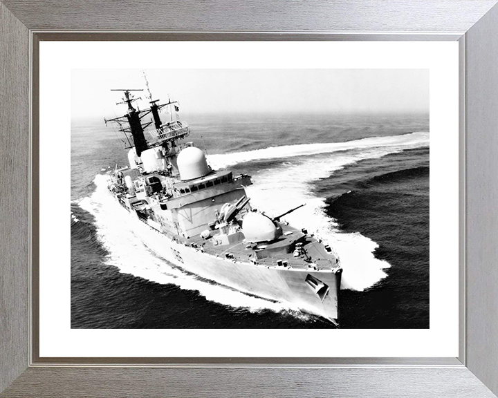 HMS Birmingham (D86) Royal Navy Type 42 Destroyer Hard Turn To Port Photo Print Wall Art Decor Posters, Prints, & Visual Artwork Hampshire Prints 10 x 8 Silver Frame Yes