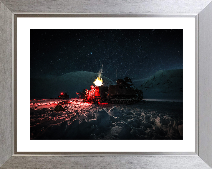 Royal Marine Commando Mortar Team Fire under Stars Photo Print 45 Commando Marines Wall Art Military Decor Posters, Prints, & Visual Artwork Hampshire Prints 10 x 8 Silver Frame Yes