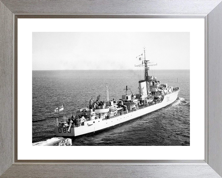 HMS Barfleur (D80) Photo Print - At Sea 1954 - Royal Navy Battle Class Destroyer Posters, Prints, & Visual Artwork Hampshire Prints 10 x 8 Silver Frame Yes