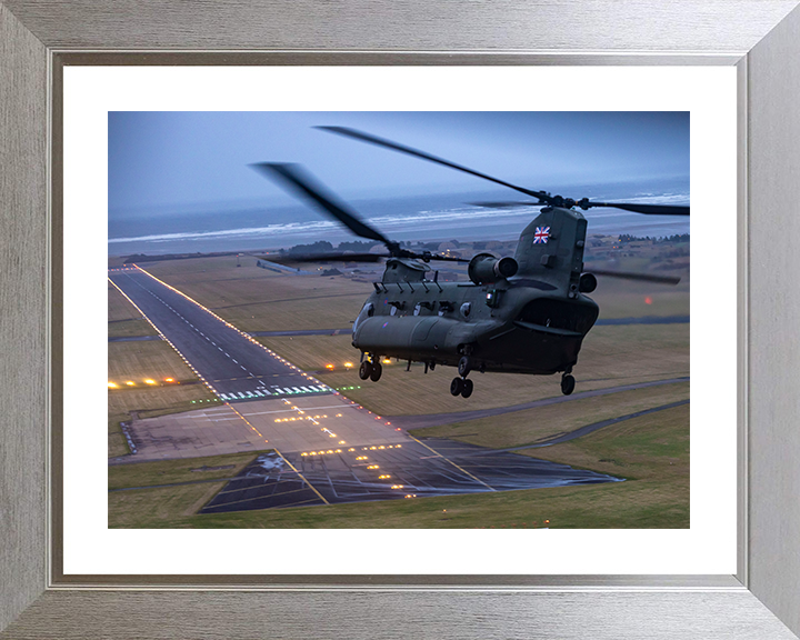 RAF Chinook Helicopter and Runway Photo Print - Royal Air Force Aircraft Hampshire Prints 10 x 8 Silver Frame Yes