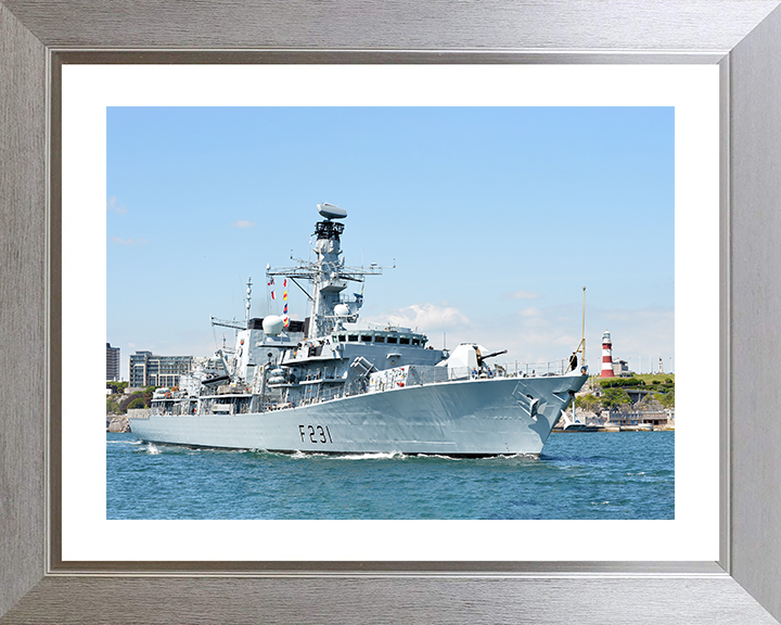 HMS Argyll (F231) Photo Print - Departs Plymouth 2014 - Royal Navy Type 23 Frigate Posters, Prints, & Visual Artwork Hampshire Prints 10 x 8 Silver Frame Yes