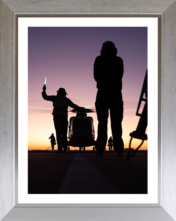 Merlin Helicopter on a Flight Deck with Crew Photo Print - Royal Navy Aircraft Hampshire Prints 10 x 8 Silver Frame Yes