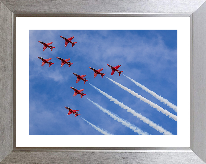 RAF Red Arrows in Formation 2025 Photo Print - Royal Air Force Aircraft Hampshire Prints 10 x 8 Silver Frame Yes