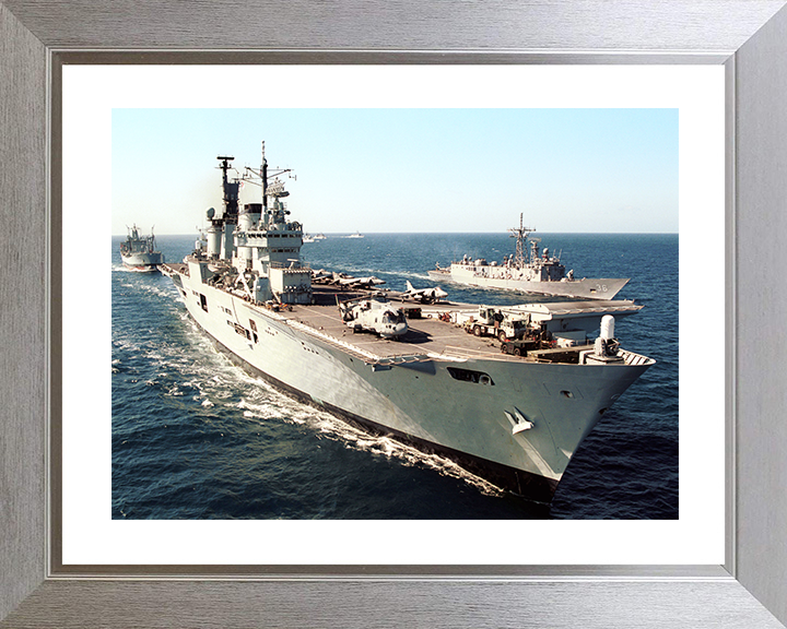 HMS Ark Royal (R07) Royal Navy Invincible Class Aircraft Carrier Starboard Bow View Photo Print Wall Art Decor Posters, Prints, & Visual Artwork Hampshire Prints 10 x 8 Silver Frame Yes