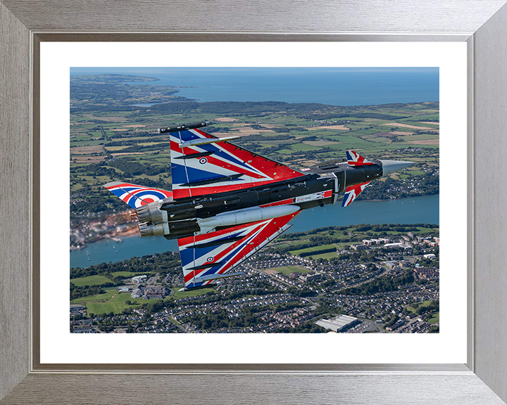 RAF Typhoon with Union Jacks Photo Print - Royal Air Force Aircraft Hampshire Prints 10 x 8 Silver Frame Yes