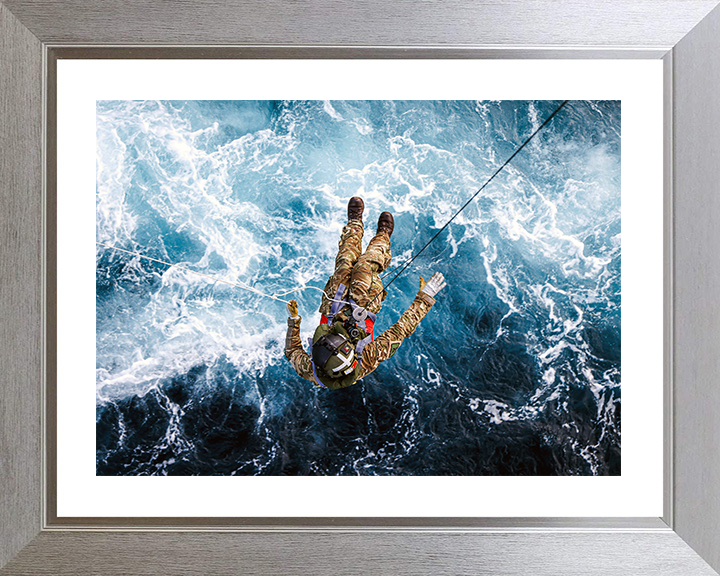 Merlin Helicopter Crewman being Winched Photo Print - Royal Navy Hampshire Prints 10 x 8 Silver Frame Yes