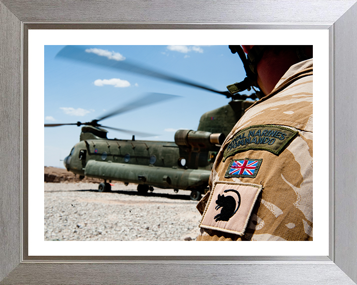 Royal Marines Commando and Chinook Photo Print - 40 Commando Hampshire Prints 10 x 8 Silver Frame Yes