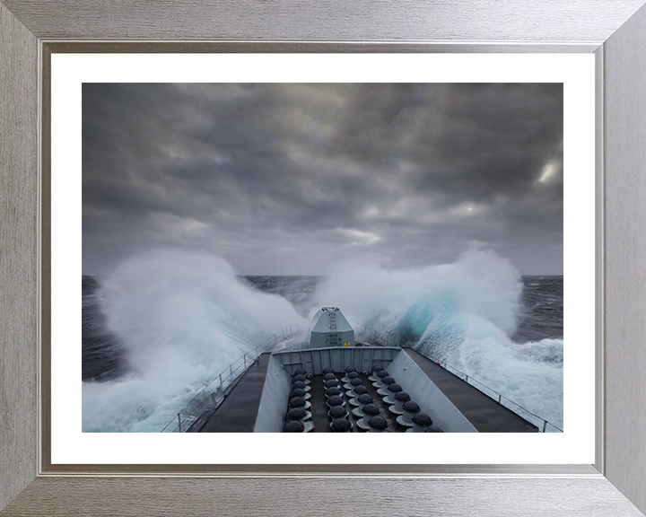 HMS Lancaster (F229) Photo Print - In Rough Seas - Royal Navy Type 23 Frigate Hampshire Prints 10 x 8 Silver Frame Yes