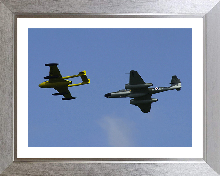 RAF de Havilland DH112 Venom and Gloster Meteor Photo Print - Royal Air Force Aircraft Hampshire Prints 10 x 8 Silver Frame Yes