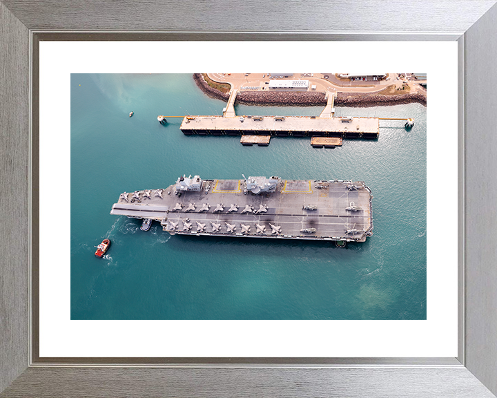 HMS Prince of Wales (R09) Photo Print - Visits Darwin 2025 - Royal Navy Queen Elizabeth Class Aircraft Carrier Hampshire Prints 10 x 8 Silver Frame Yes
