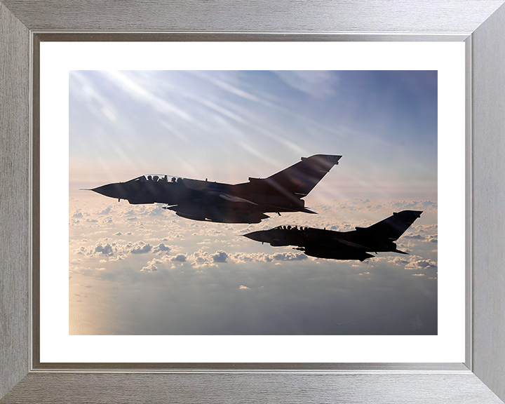 RAF Tornado GR4 Jets in Flight Over the Mediterranean Sea Photo Print - Royal Air Force Aircraft Posters, Prints, & Visual Artwork Hampshire Prints 10 x 8 Silver Frame Yes