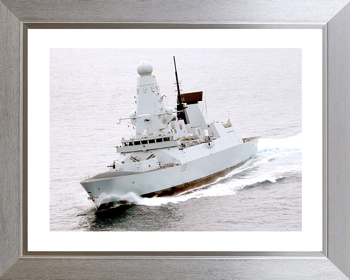 HMS Daring (D32) Royal Navy Type 45 Destroyer High Port Bow View Photo Print Wall Art Decor Posters, Prints, & Visual Artwork Hampshire Prints 10 x 8 Silver Frame Yes
