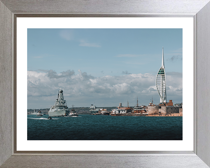 HMS Dauntless (D33) Photo Print - Leaving Portsmouth 2025 - Royal Navy Type 45 Destroyer Hampshire Prints 10 x 8 Silver Frame Yes
