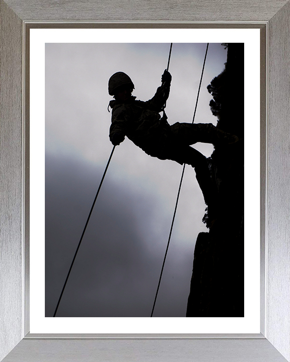 Royal Marine Commando Abseiling silhouette Photo Print - 45 Commando Hampshire Prints 10 x 8 Silver Frame Yes
