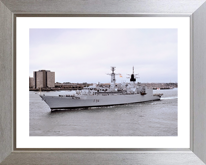 HMS Brave (F94) Royal Navy Type 22 Frigate Leaving Portsmouth Harbour Photo Print Wall Art Decor Posters, Prints, & Visual Artwork Hampshire Prints 10 x 8 Silver Frame Yes