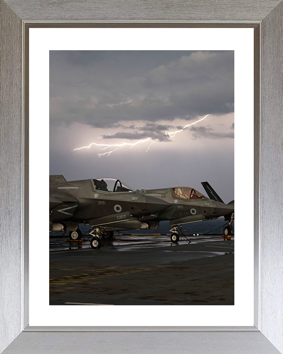 Lightning strike over RAF F-35B Jets Royal Air Force Aircraft Photo Print Wall Art Aviation Decor UK Posters, Prints, & Visual Artwork Hampshire Prints 10 x 8 Silver Frame Yes