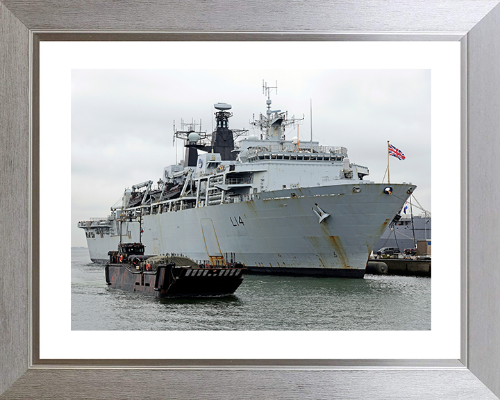 HMS Albion (L14) Royal Navy Albion Class Amphibious Ship With Landing Craft Photo Print Wall Art Naval Decor Posters, Prints, & Visual Artwork Hampshire Prints 10 x 8 Silver Frame Yes