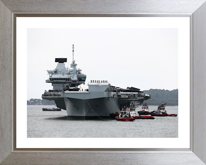 HMS Prince of Wales (R09) Photo Print - Enters Singapore 2025 - Royal Navy Queen Elizabeth Class Aircraft Carrier Hampshire Prints 10 x 8 Silver Frame Yes