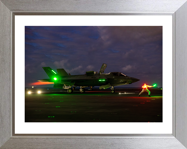 F-35B Lighting jet night takeoff 2025 Photo Print - Royal Navy Aircraft Hampshire Prints 10 x 8 Silver Frame Yes