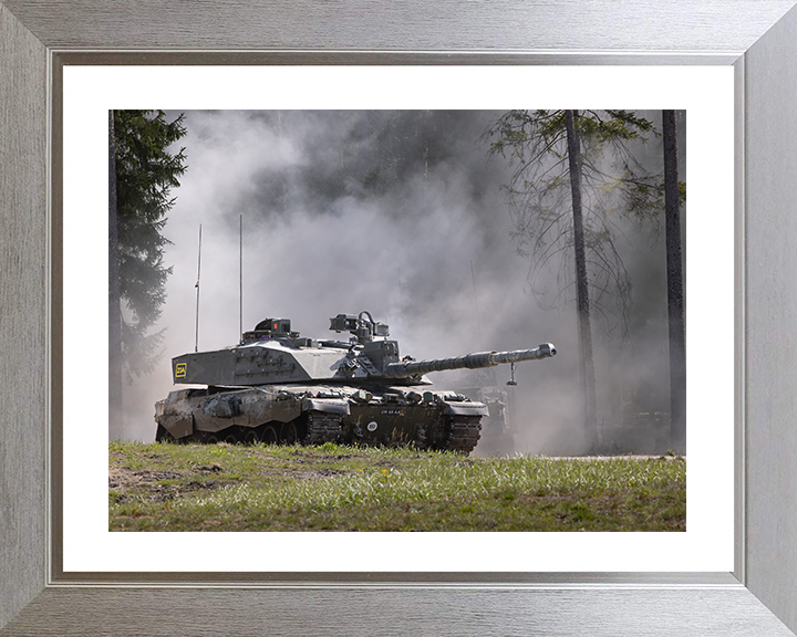 Challenger 2 Main Battle Tank on Exercise Photo Print - British Army Vehicle Hampshire Prints 10 x 8 Silver Frame Yes