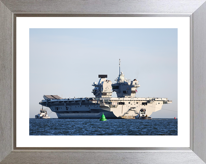 HMS Prince of Wales (R09) Royal Navy Queen Elizabeth Class Aircraft Carrier Sails Photo Print Posters, Prints, & Visual Artwork Hampshire Prints 10 x 8 Silver Frame Yes