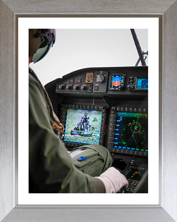 Wildcat Helicopter Cockpit Photo Print - Royal Navy Aircraft Hampshire Prints 10 x 8 Silver Frame Yes
