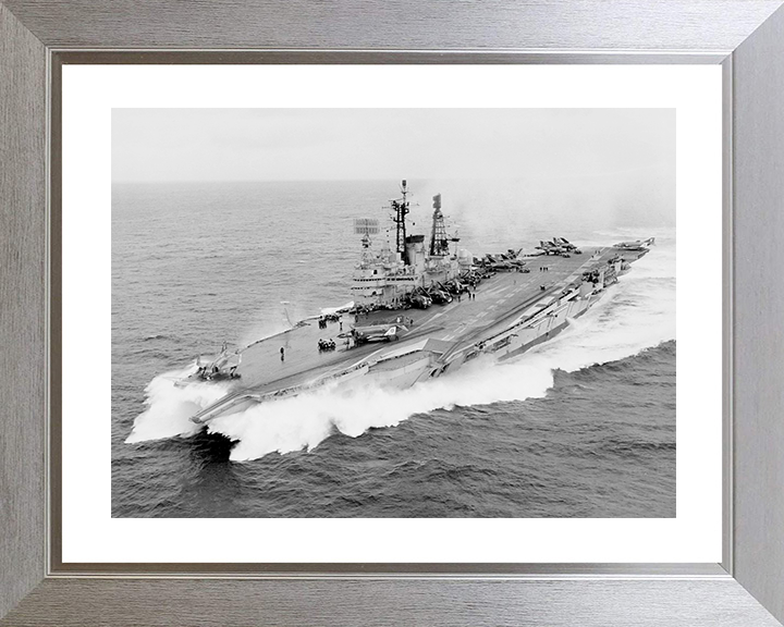 HMS Ark Royal (R09) Royal Navy Audacious Class Aircraft Carrier At Speed Photo Print Wall Art Decor Posters, Prints, & Visual Artwork Hampshire Prints 10 x 8 Silver Frame Yes