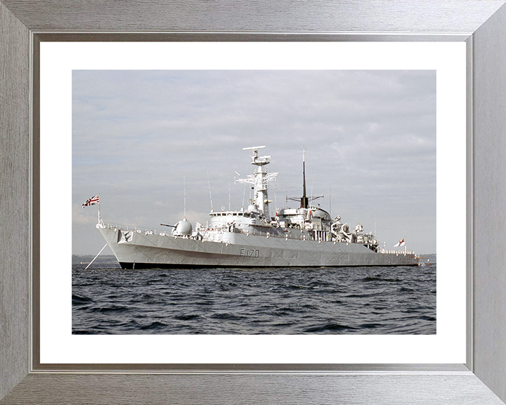 HMS Antelope (F170) Royal Navy Type 21 Frigate At Anchor in Colour Photo Print Wall Art Decor Posters, Prints, & Visual Artwork Hampshire Prints 10 x 8 Silver Frame Yes