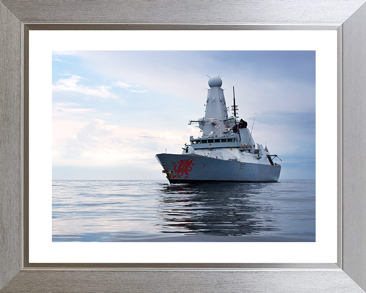 HMS Dragon (D35) Royal Navy Type 45 Destroyer Port Bow Reflection Photo Print Wall Art Decor Posters, Prints, & Visual Artwork Hampshire Prints 10 x 8 Silver Frame Yes