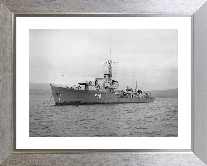 HMS Wessex (R78) Photo Print - At Anchor 1944 - Royal Navy W Class Destroyer Hampshire Prints 10 x 8 Silver Frame Yes