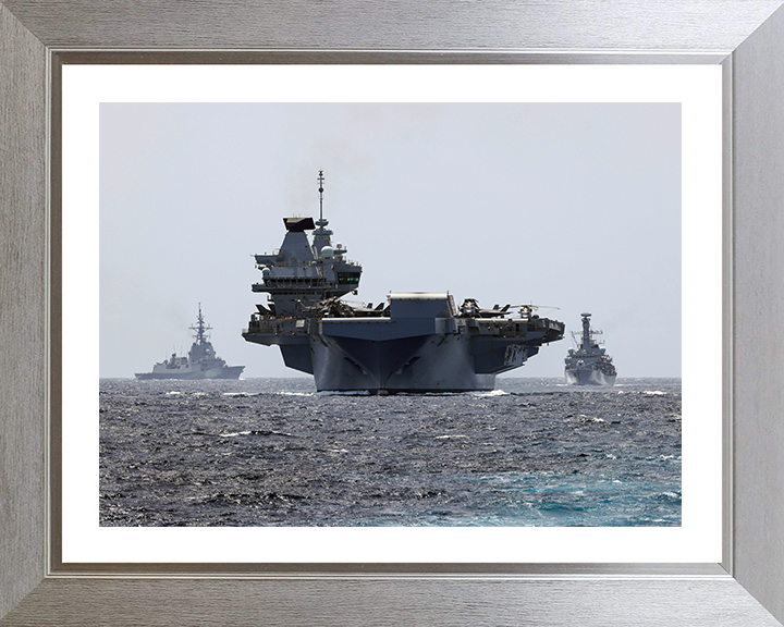 HMS Prince of Wales (R09) Photo Print - The Red Sea 2025 - Royal Navy Queen Elizabeth Class Aircraft Carrier Hampshire Prints 10 x 8 Silver Frame Yes