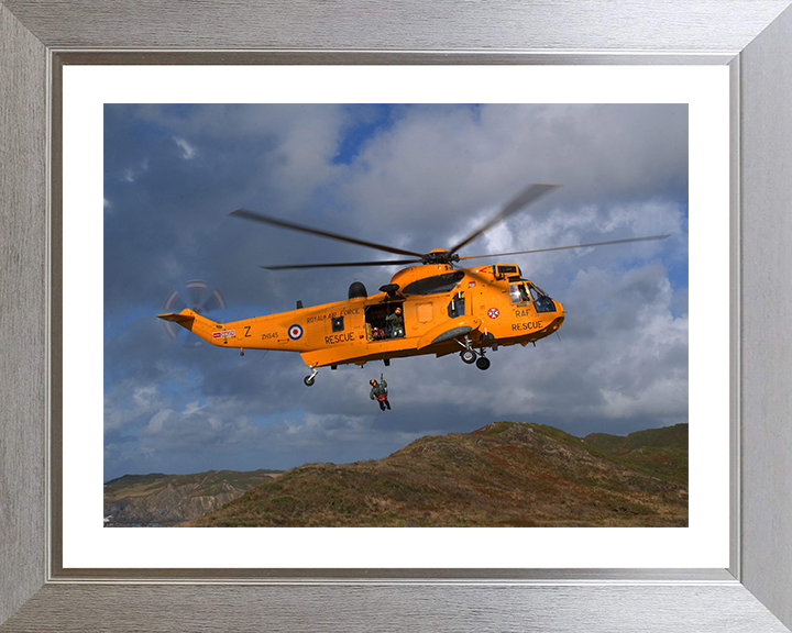 RAF Search and Rescue (SAR) Sea King Helicopter Photo Print - Royal Air Force Aircraft Hampshire Prints 10 x 8 Silver Frame Yes
