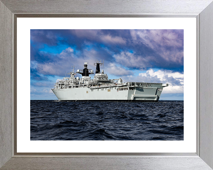 HMS Albion (L14) Royal Navy Albion Class Amphibious Ship At Sea During Sunset Photo Print Wall Art Naval Decor Posters, Prints, & Visual Artwork Hampshire Prints 10 x 8 Silver Frame Yes