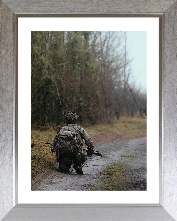 British Army Soldier Officer Cadet Crouches in the Field Photo Print Wall Art Military Decor Posters, Prints, & Visual Artwork Hampshire Prints