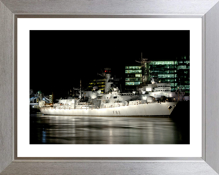 HMS Somerset (F82) Photo Print - Floodlit London 2006 - Royal Navy Type 23 Frigate Hampshire Prints 10 x 8 Silver Frame Yes
